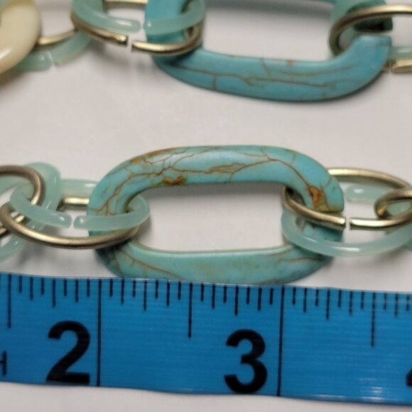 Two Tone Link Chain Necklace Blue and Beige Gold Chain Necklace - Picture 7 of 9